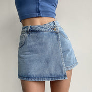 International Selection Womens Plus Size High Waist Denim Skort, A-Line Silhouette, Blue, 3XL