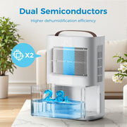 Kloudic Dehumidifier, 90 oz Portable Water Tank, Dual Semiconductor Cooling, Auto Defrost, Washable Filter, Quiet Sleep Mode, Timer, White, DH-CS22