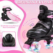 OBENSKY S2PK411001 Roller Skates, 4 Size Adjustable for Girls & Boys w/ Light up Wheels-Blue/Pink