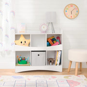 Huisen Furniture Kids Toy Storage Bookcase, White, 6 Open Cube Compartments, Arched Trim Design