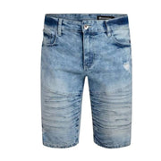 Southpole Mens Jean Shorts, Casual Stretch Denim, Distressed Ripped Design, Ice Blue, Size 30
