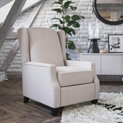Flash Furniture Prescott Push Back Recliner Chair, Slim Wingback Design, Cream Polyester Upholstery with Nailhead Trim, 61 in