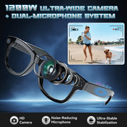 Aptkdoe AI Smart Glasses with 8MP Anti-Shake Camera, 1080P Video Recording, Real-Time Translation in 24 Languages, ENC Noise Reduction, Open-Ear Stereo Audio, White Rectangle Frame, M01