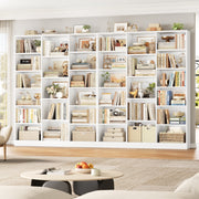 Homfa Triple Row 6-Tier Bookshelf, 74 in Tall, 17 Open Display Shelves, White