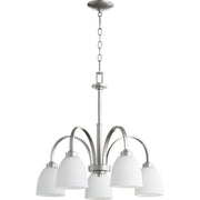 Quorum Lighting Reyes 26 Inch 5 Light Chandelier with Satin Opal Glass Shades Classic Nickel Finish