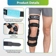 Orthomen ACL Knee Brace with Adjustable Hinges, Thick Silicon-Coated Neoprene Liners, Black, Left Large KN033-M-L