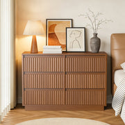 Upgo Wood Dresser, 6 Extra-Deep Drawers, Modern Mid-Century Walnut Finish, Waterproof Surface, Anti-Tip Design