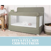 Baby Delight Lunaire Full Size Mesh Baby Crib and Playard with GOTS Certified Organic Cotton Fabric, Breathable Mesh Walls, Tool-Free Assembly, Organic Sage