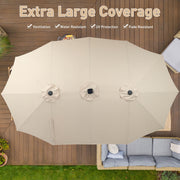 Autlaycil 15 Ft Rectangle Patio Umbrella with Solar-Powered 48 LED Lights, Crank Opening, Steel Frame, Beige Canopy, Includes Umbrella Base OB-OTU071KK