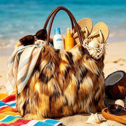 Generic Fluffy Tote Bag, Large Capacity, Gradient Color, PU Leather and Polyester, Faux Leather Handle, Over-the-Shoulder, Winter Style