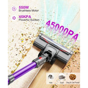 Hosaud Cordless Stick Vacuum Cleaner, 45000pa Suction, 550W Motor, 55min Runtime, 2600mAh Battery, Lightweight, Purple