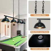 UZNHTY Pool Table Light, 4-Lights, 46 in, Matt Black, Adjustable Height, Farmhouse Style, 48290