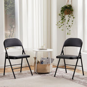 Concetta 2 Pack Folding Chairs, Portable Indoor Outdoor, Leather Padded Seat, Rust-Resistant Metal Frame, Black and Khaki