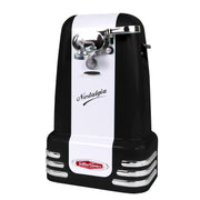 Nostalgia Retro Electric Can Opener with Magnetic Lid Remover, Built-in Knife Sharpener, Bottle Opener, Black, NRCO3BK6A