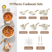 Sensarte SA-SET13-6PCS-WHITE Ceramic Nonstick Pots and Pans Set, 19Pcs Healthy Non Stick Cookware Set with Pots Protectors, White