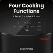 Chefman TurboX 5-Quart Digital Air Fryer, 4 Cooking Functions, X-Shaped Airflow, Touch Controls, Black, RJ38-5T