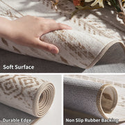 VUNATE 10'x14' Boho Geometric Brown Area Rug, Washable, Non-Slip TPR Backing, Low Pile Polyester Carpet, SSH-MWCL-BRN1014