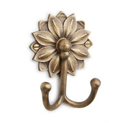 Floral Solid Brass Double Coat Hook - Antique Brass