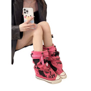 ScarletteEmmy Women's Graffiti Print Canvas Jumper Boots, Size:10(41), Pink - All-Day Comfort