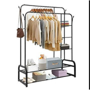 ACEUR Clothes Rack Garment Rack with Two Lower Storage Shelves and Three-Tier Side Storage - Black