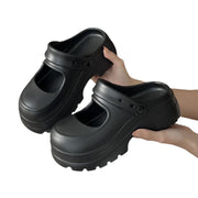 Sxfg Women's Platform Mary Jane Mule Sandals, Wide Black Rubber, 2.55 in Mid Heel, Size: 9