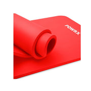 POWRX 400078 Yoga Mat Thick, Extra Thick 1/2 Inch Cushioning, Non-Slip NBR Exercise Mat with Carrying Strap and Bag, Red, Multiple Widths