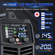 GZ GUOZHI MIG-145LCD 145A MIG Welder w/Large LCD Display, 3 in 1 MIG/Stick/LIFT TIG Welder Machine