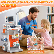 Huge Wave Doctor Kit for Kids, 30-Piece Medical Role Play Set with LED Lights and Sounds, Multifunctional Trolley Play Station, Non-Toxic BPA-Free Plastic