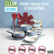 Tasty Clean Ceramic 16 Piece Non-Stick Aluminum Cookware Set, Slate Blue - Aluminum Material