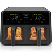 Chefman TurboFry 9-Quart Dual Basket Air Fryer, 4 Cooking Functions, 450F Max Temp, Black, RJ38-45DB