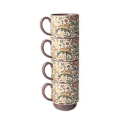 Better Homes & Gardens Edith Vine Stoneware Coffee Mug Set, Vintage Floral Design, 14 oz, 5-Piece with Metal Storage Rack