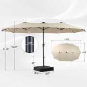 Autlaycil 15 Ft Rectangle Patio Umbrella with Solar-Powered 48 LED Lights, Crank Opening, Steel Frame, Beige Canopy, Includes Umbrella Base OB-OTU071KK