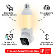 Wyze Bulb Cam 2K HD Security Camera with Color Night Vision, Dimmable 800 Lumen LED Bulb, Motion Detection, Siren Alarm, Local MicroSD Storage, White
