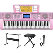 Donner DEK-610S 61 Key Piano Keyboard Electric Keyboard Bundle for Beginners, Pink