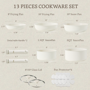 Carote ICE-C03332 13-Pieces Nonstick Cookware Sets, Pots and Pans with Detachable Handles, White