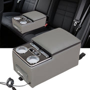 WheelX Car Center Console with Fast Charging USB and Type-C Ports, Adjustable 7-Color LED Mood Lighting, Rear Bench Seat Armrest Organizer with Cup Holders and Storage Box