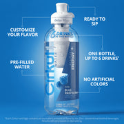 Cirkul GoSip Flavored Water Bottle with Blue Raspberry Flavor Cartridge, 18.3 Fl Oz, Plastic, Caffeine Enhanced