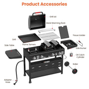 Tcisa Gas Grill and Griddle Combo, 50,000 BTU, 702 sq in Cooking Space, 5 Burners, Non-Stick Porcelain Enamel Grates, Black