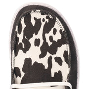 HEYDUDE Wendy Cow Print Canvas Shoes for Ladies - Black Cow - 6M