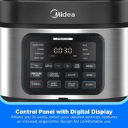 Midea Electric Pressure Cooker, 6.5 Qt Widebody, 13-in-1 Multi-Function, Stainless Steel, Black, Touch Control, 1500W, MPC6018AASS