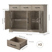 Homfa 42.5 Kitchen Buffet Sideboard Cabinet 3 Drawers Farmhouse Barn Doors Wood Coffee Bar Storage Cabinet with Adjustable Shelf Wash Gray