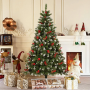 JUSTLET Christmas Tree, 6FT Artificial Christmas Tree W/ 1490 PVC Branch Tips, Unlit, Green