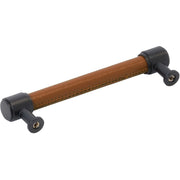 Signature Hardware Lazzara Cognac Leather Bar Cabinet Pull, Satin Nickel, 5-1/16 Inch Center to Center, 954069-5116