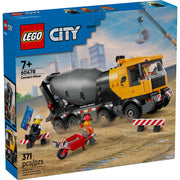 LEGO City Cement Mixer Truck Building Toy with Rotating Drum, 371 Pieces, Multicolor, Ages 7+, Includes 3 Minifigures, 60478