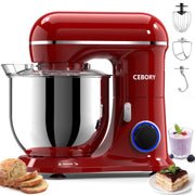 CEBORY SM-1533P 3-IN-1 Stand Mixer, 6.5 QT Tilt-Head 10-Speed Food Mixer, Empire Red
