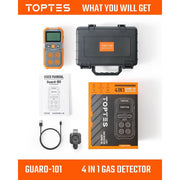 TOPTES Guard-101 4 in 1 Gas Leak Detecto, Monitor for H2S, CO, LEL, and O2, Orange