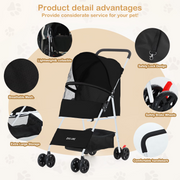 ZOOLIKE 4-Wheeled Pet Stroller for Cats & Dogs Foldable Travel Carrier with 360-Degree Swivel Black