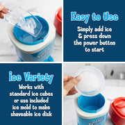 Nostalgia Kool-Aid Snow Cone Maker, Electric Ice Shaver with 64-Ounce Capacity, Safety Push-Down Handle, 4 Reusable Cones, Ice Scoop, Side Shelves, Red White Blue