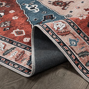 CAMILSON Printed Oriental Retro Vintage Distressed Indoor Area Rug, Red, 8x10, Non-Shedding, Ultra Thin, Stain Resistant, Chenille and Cotton RAIN4001-RED-8x10