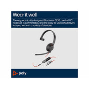 Poly Blackwire 5210 Monaural USB-C Headset with Active Noise Cancellation, On-Ear, 3.5mm Plug, USB-C/A Adapter, Black, 8X230AA